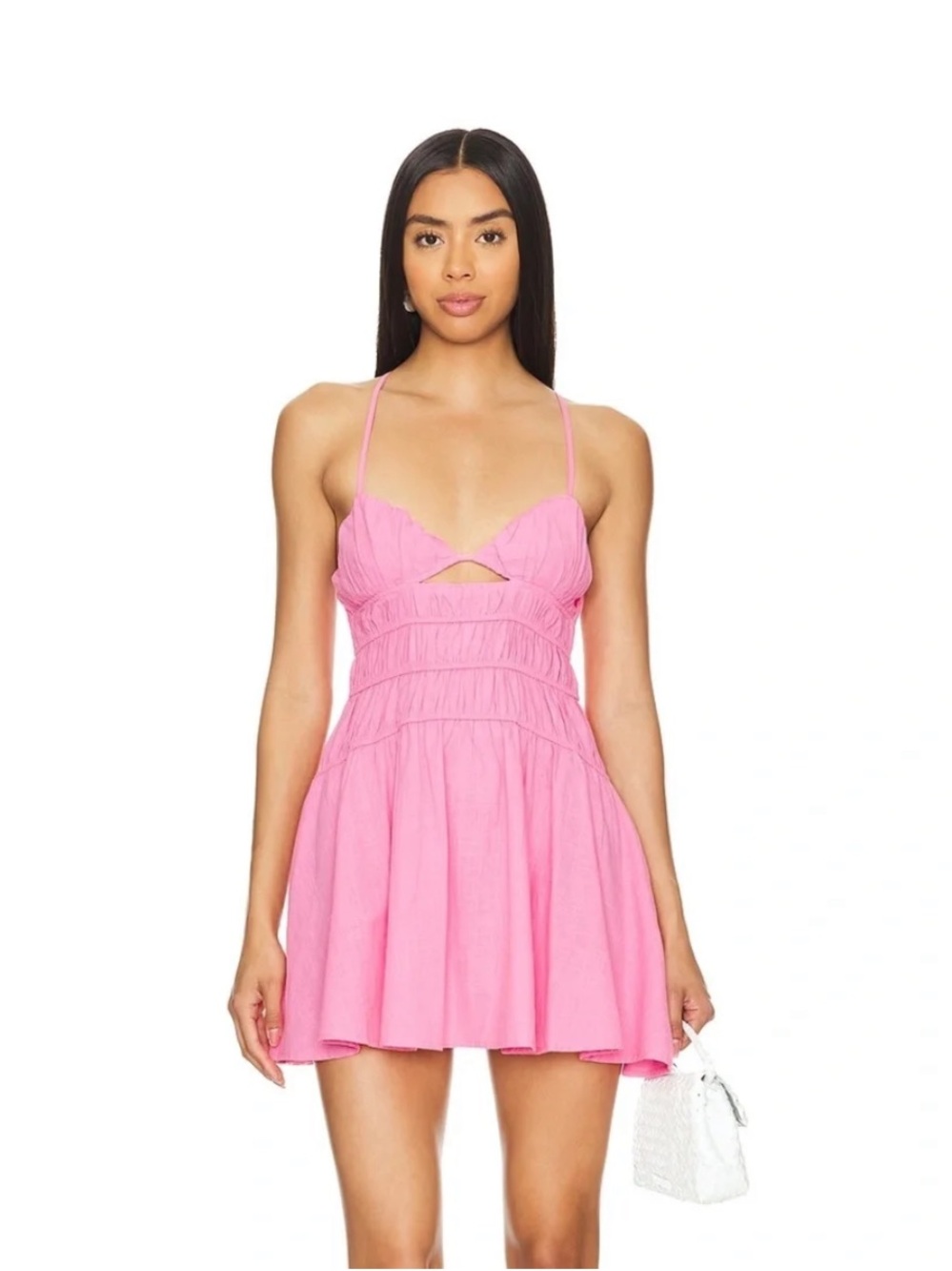 $112 SNDYS PINK MINI DRESS Lace Up Back Size XS